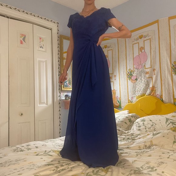 Blue lace greecian bridesmaid formal maxi gown! - Picture 9 of 16